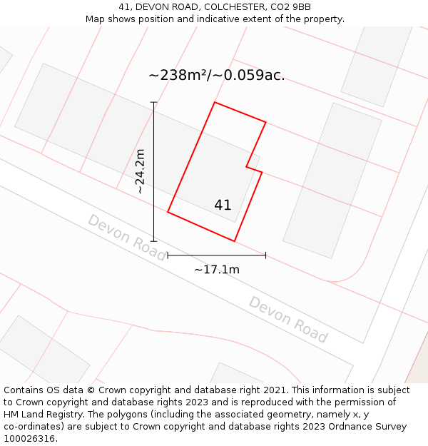 41, DEVON ROAD, COLCHESTER, CO2 9BB: Plot and title map