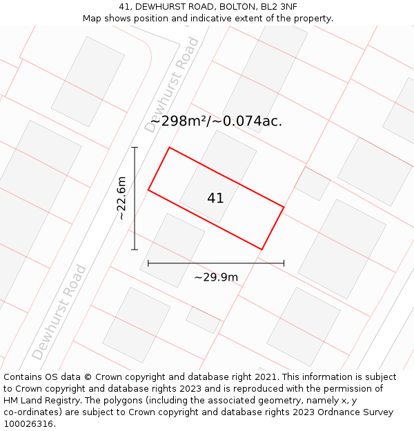 41, DEWHURST ROAD, BOLTON, BL2 3NF: Plot and title map