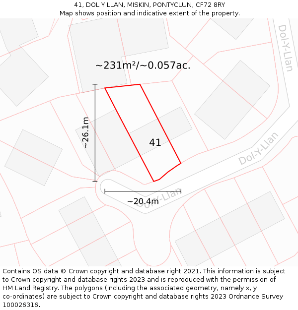 41, DOL Y LLAN, MISKIN, PONTYCLUN, CF72 8RY: Plot and title map