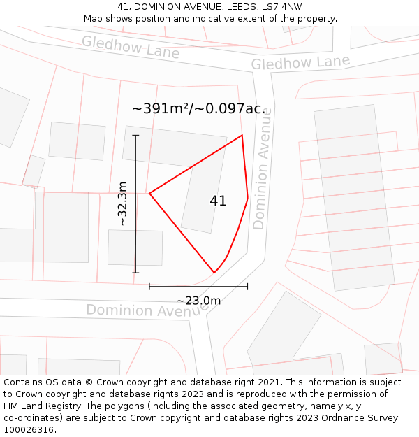 41, DOMINION AVENUE, LEEDS, LS7 4NW: Plot and title map