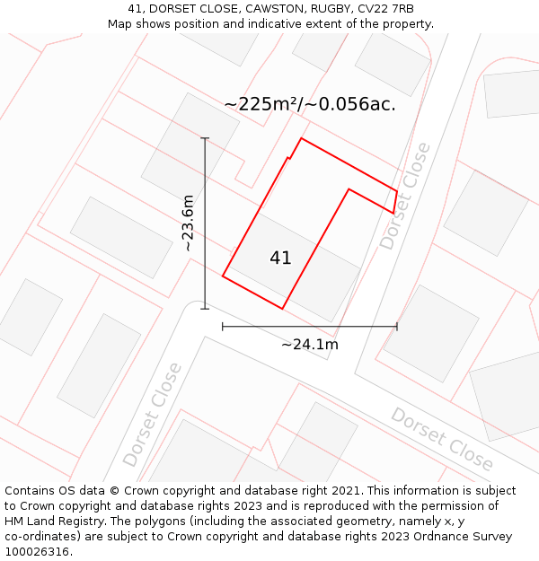 41, DORSET CLOSE, CAWSTON, RUGBY, CV22 7RB: Plot and title map