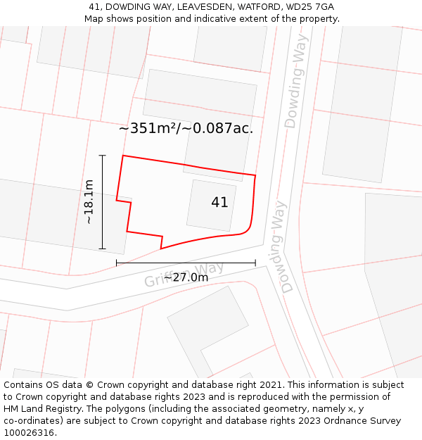 41, DOWDING WAY, LEAVESDEN, WATFORD, WD25 7GA: Plot and title map