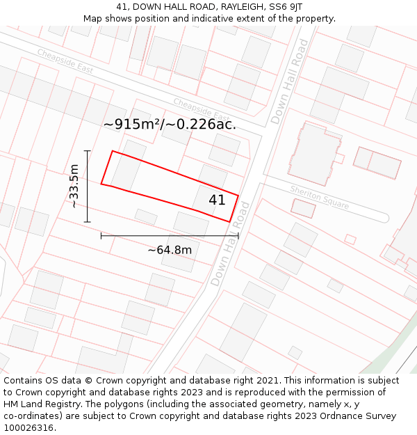 41, DOWN HALL ROAD, RAYLEIGH, SS6 9JT: Plot and title map