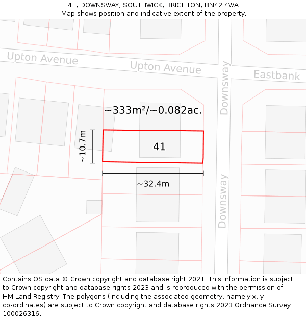 41, DOWNSWAY, SOUTHWICK, BRIGHTON, BN42 4WA: Plot and title map