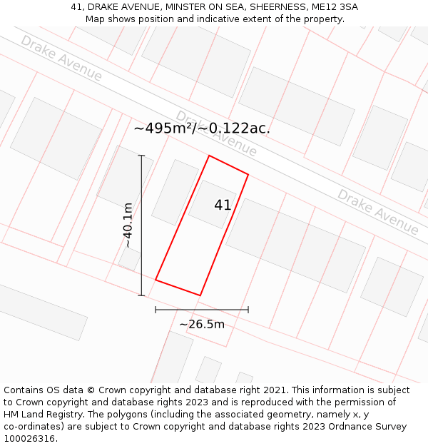41, DRAKE AVENUE, MINSTER ON SEA, SHEERNESS, ME12 3SA: Plot and title map