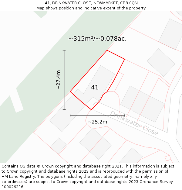 41, DRINKWATER CLOSE, NEWMARKET, CB8 0QN: Plot and title map