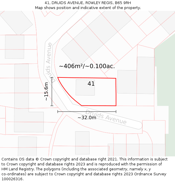 41, DRUIDS AVENUE, ROWLEY REGIS, B65 9RH: Plot and title map