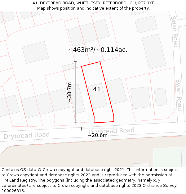 41, DRYBREAD ROAD, WHITTLESEY, PETERBOROUGH, PE7 1XF: Plot and title map