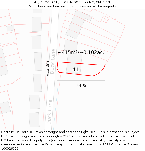 41, DUCK LANE, THORNWOOD, EPPING, CM16 6NF: Plot and title map