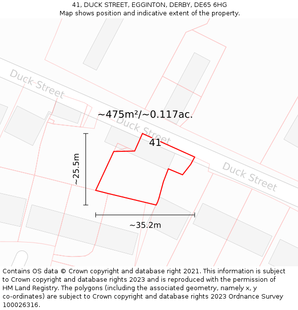 41, DUCK STREET, EGGINTON, DERBY, DE65 6HG: Plot and title map