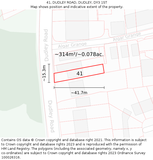 41, DUDLEY ROAD, DUDLEY, DY3 1ST: Plot and title map