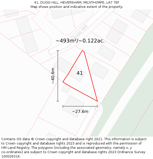 41, DUGG HILL, HEVERSHAM, MILNTHORPE, LA7 7EF: Plot and title map