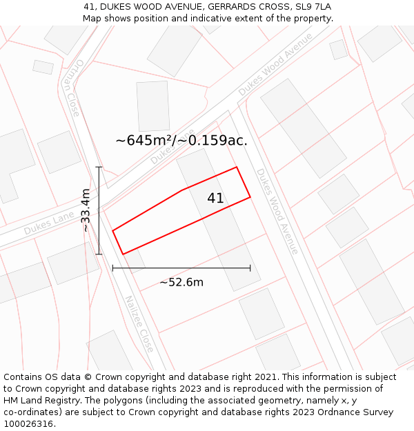 41, DUKES WOOD AVENUE, GERRARDS CROSS, SL9 7LA: Plot and title map