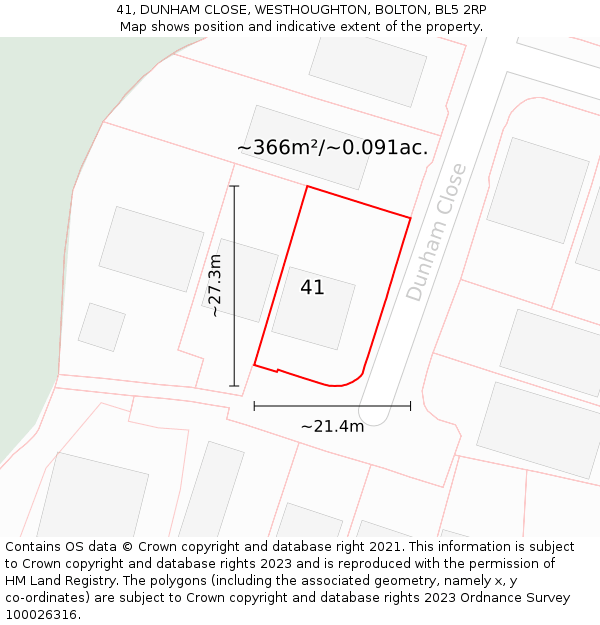41, DUNHAM CLOSE, WESTHOUGHTON, BOLTON, BL5 2RP: Plot and title map