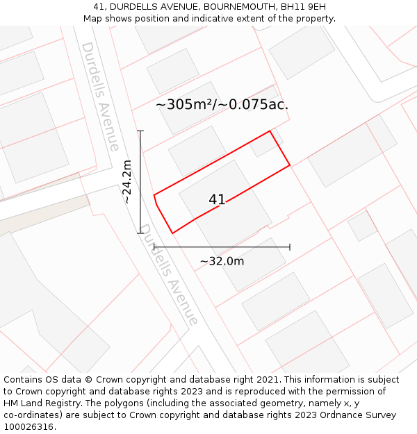 41, DURDELLS AVENUE, BOURNEMOUTH, BH11 9EH: Plot and title map