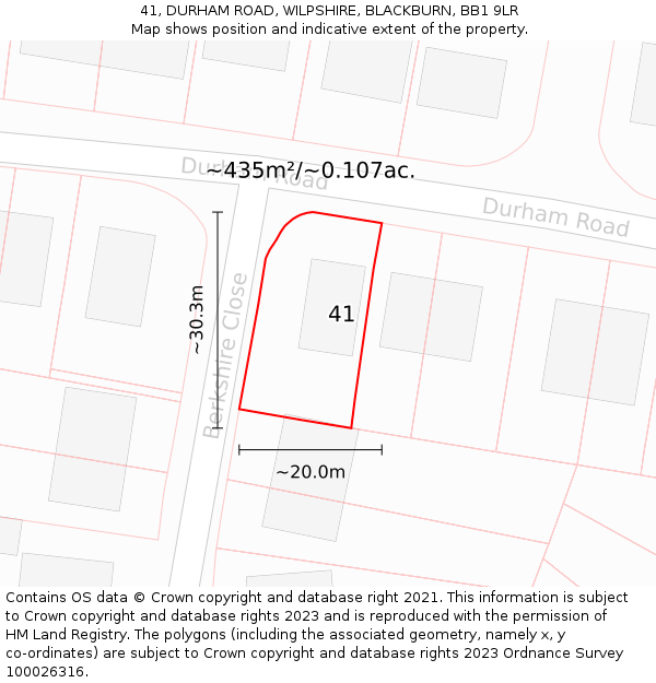 41, DURHAM ROAD, WILPSHIRE, BLACKBURN, BB1 9LR: Plot and title map
