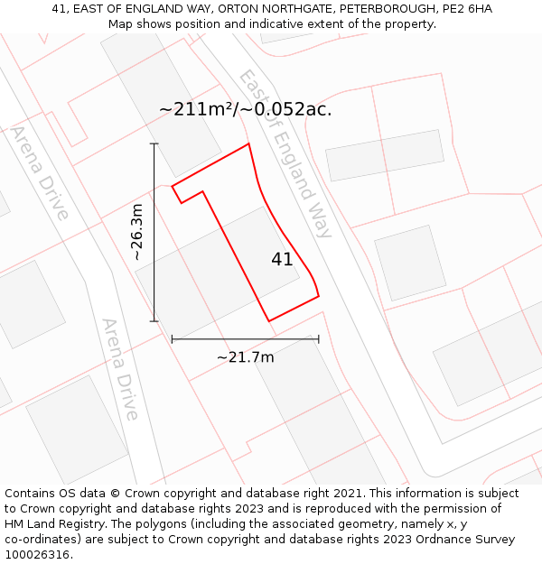 41, EAST OF ENGLAND WAY, ORTON NORTHGATE, PETERBOROUGH, PE2 6HA: Plot and title map