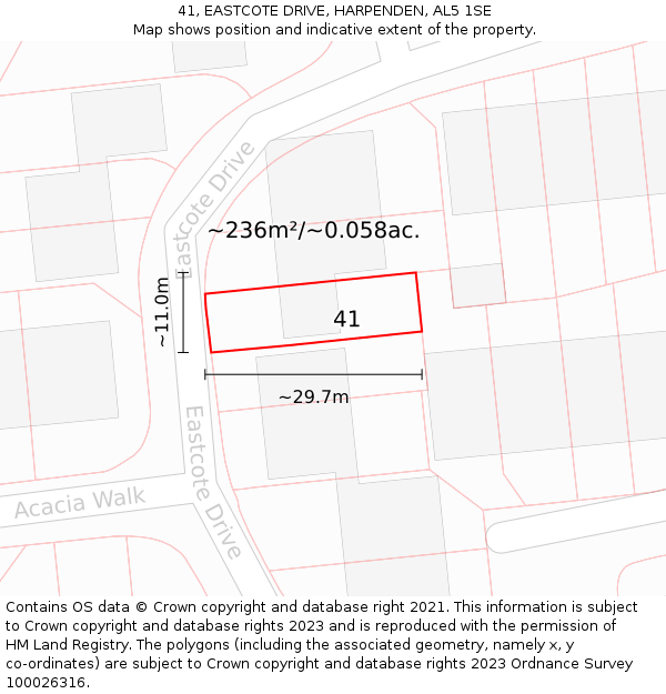 41, EASTCOTE DRIVE, HARPENDEN, AL5 1SE: Plot and title map