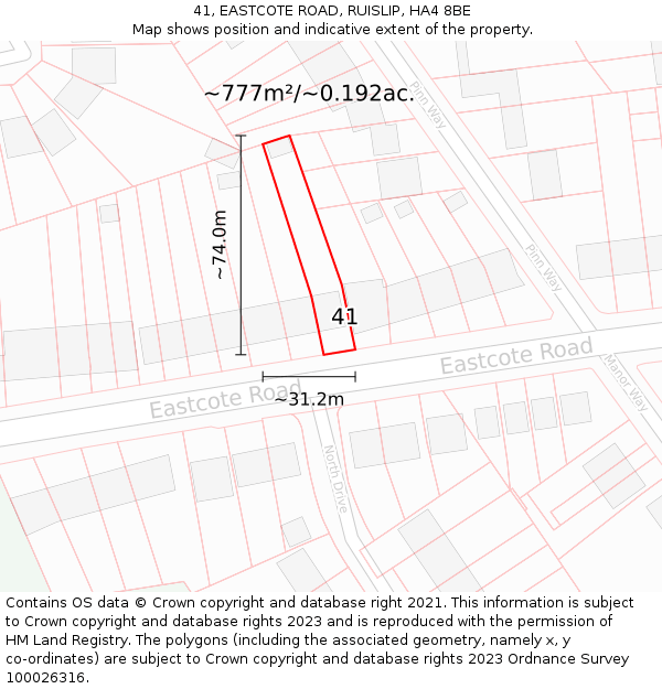 41, EASTCOTE ROAD, RUISLIP, HA4 8BE: Plot and title map