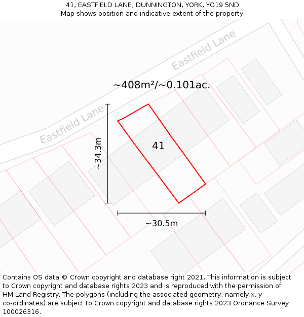 41, EASTFIELD LANE, DUNNINGTON, YORK, YO19 5ND: Plot and title map