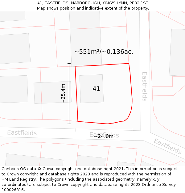 41, EASTFIELDS, NARBOROUGH, KING'S LYNN, PE32 1ST: Plot and title map