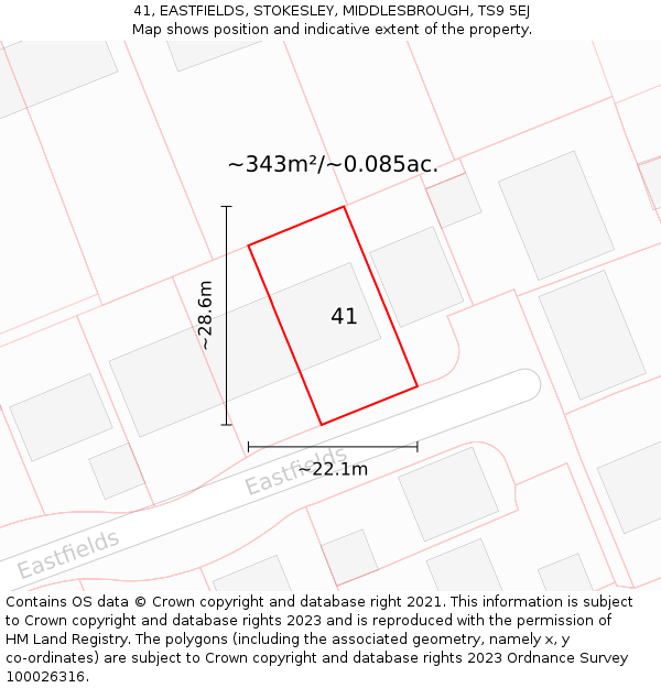41, EASTFIELDS, STOKESLEY, MIDDLESBROUGH, TS9 5EJ: Plot and title map