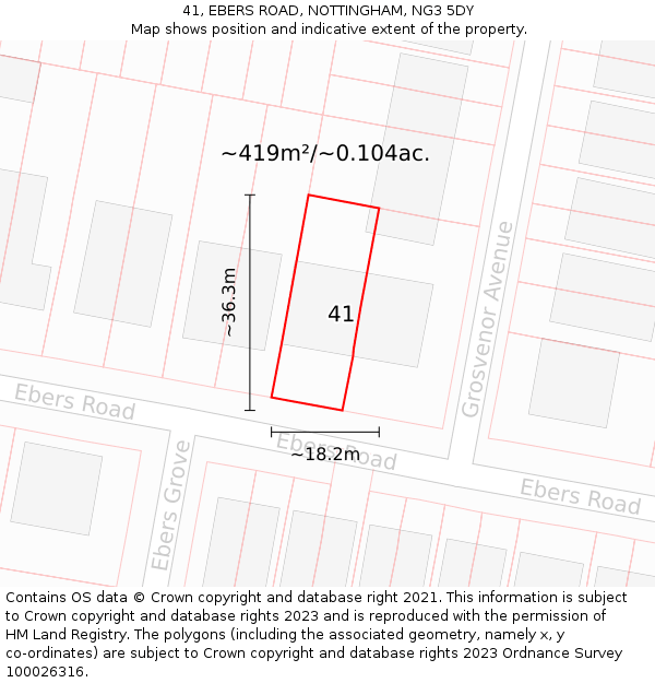 41, EBERS ROAD, NOTTINGHAM, NG3 5DY: Plot and title map