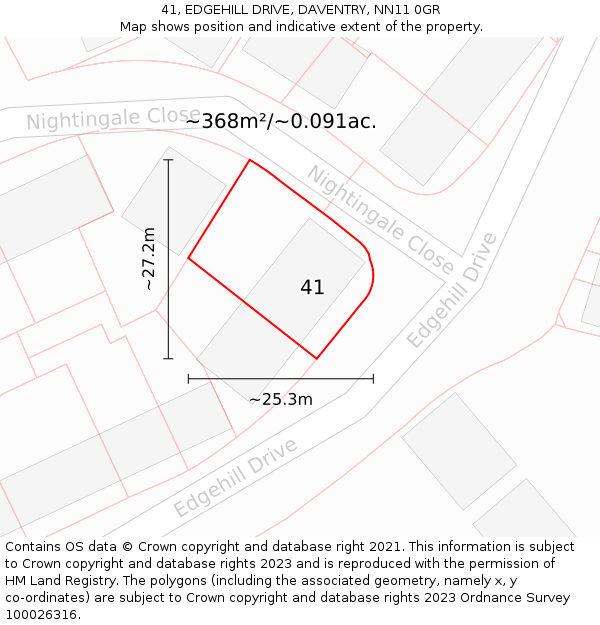 41, EDGEHILL DRIVE, DAVENTRY, NN11 0GR: Plot and title map