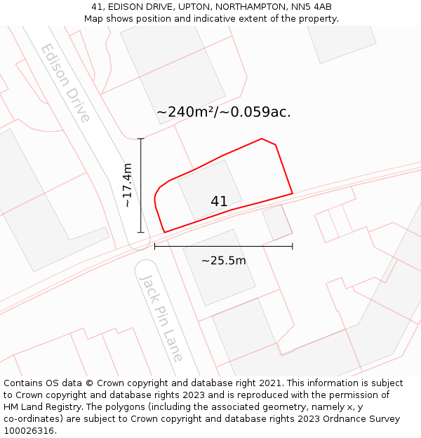 41, EDISON DRIVE, UPTON, NORTHAMPTON, NN5 4AB: Plot and title map