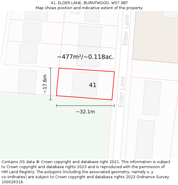 41, ELDER LANE, BURNTWOOD, WS7 9BT: Plot and title map