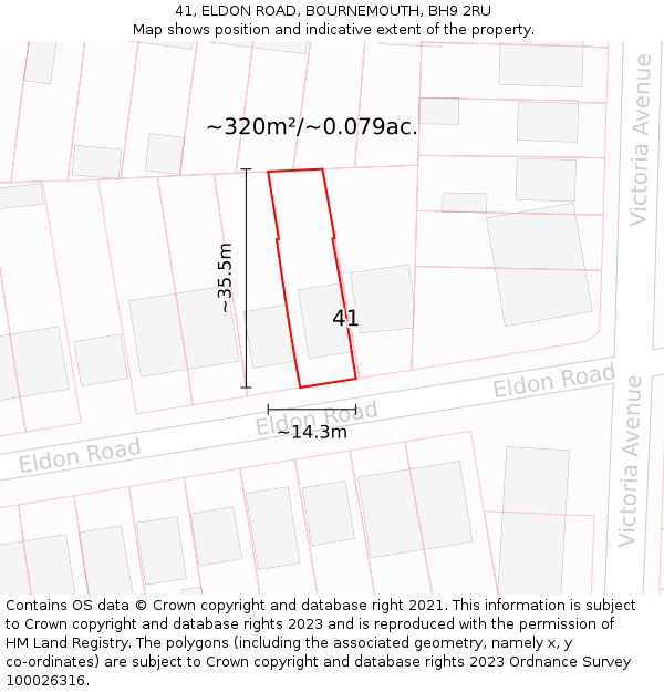 41, ELDON ROAD, BOURNEMOUTH, BH9 2RU: Plot and title map