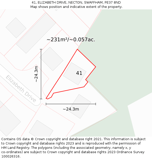 41, ELIZABETH DRIVE, NECTON, SWAFFHAM, PE37 8ND: Plot and title map
