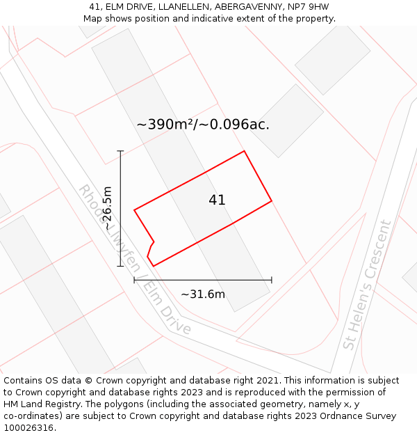 41, ELM DRIVE, LLANELLEN, ABERGAVENNY, NP7 9HW: Plot and title map