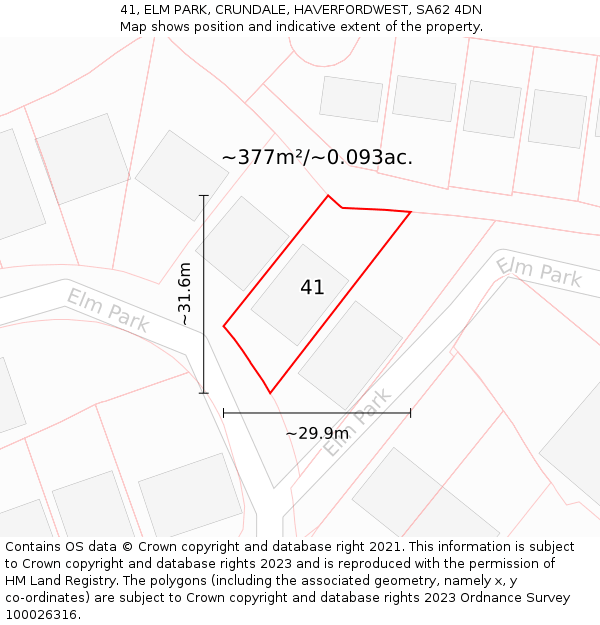 41, ELM PARK, CRUNDALE, HAVERFORDWEST, SA62 4DN: Plot and title map
