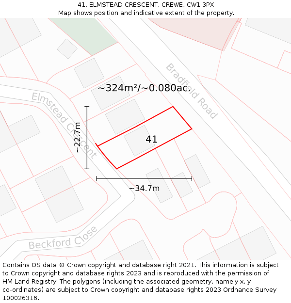 41, ELMSTEAD CRESCENT, CREWE, CW1 3PX: Plot and title map
