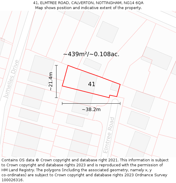 41, ELMTREE ROAD, CALVERTON, NOTTINGHAM, NG14 6QA: Plot and title map