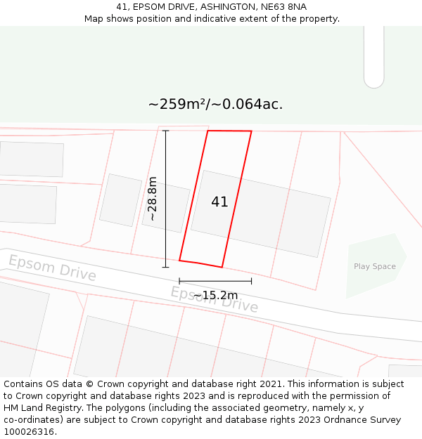 41, EPSOM DRIVE, ASHINGTON, NE63 8NA: Plot and title map