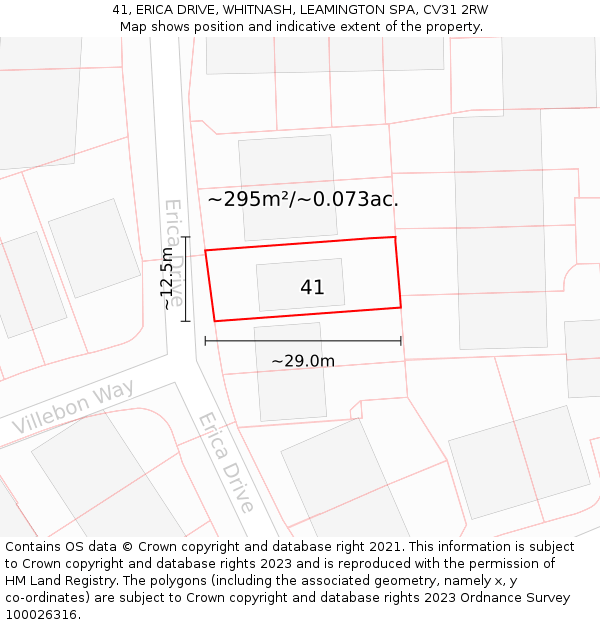 41, ERICA DRIVE, WHITNASH, LEAMINGTON SPA, CV31 2RW: Plot and title map