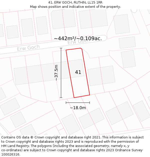 41, ERW GOCH, RUTHIN, LL15 1RR: Plot and title map