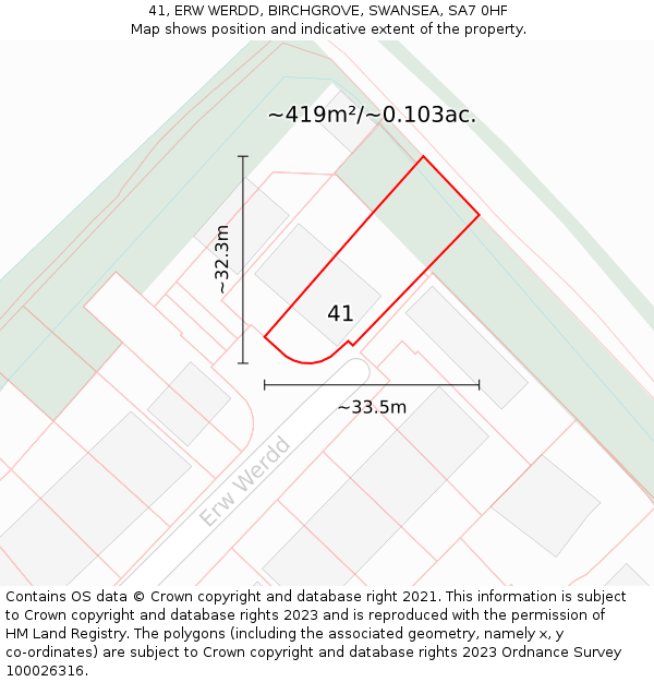 41, ERW WERDD, BIRCHGROVE, SWANSEA, SA7 0HF: Plot and title map