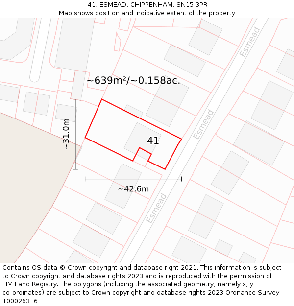 41, ESMEAD, CHIPPENHAM, SN15 3PR: Plot and title map