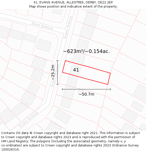 41, EVANS AVENUE, ALLESTREE, DERBY, DE22 2EP: Plot and title map