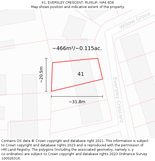 41, EVERSLEY CRESCENT, RUISLIP, HA4 6DE: Plot and title map