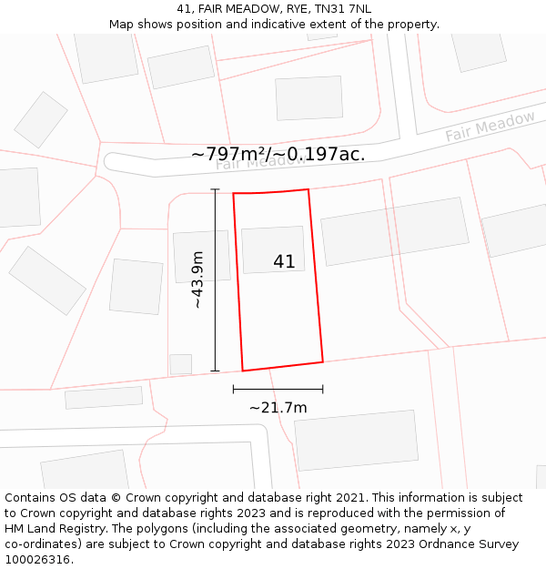 41, FAIR MEADOW, RYE, TN31 7NL: Plot and title map