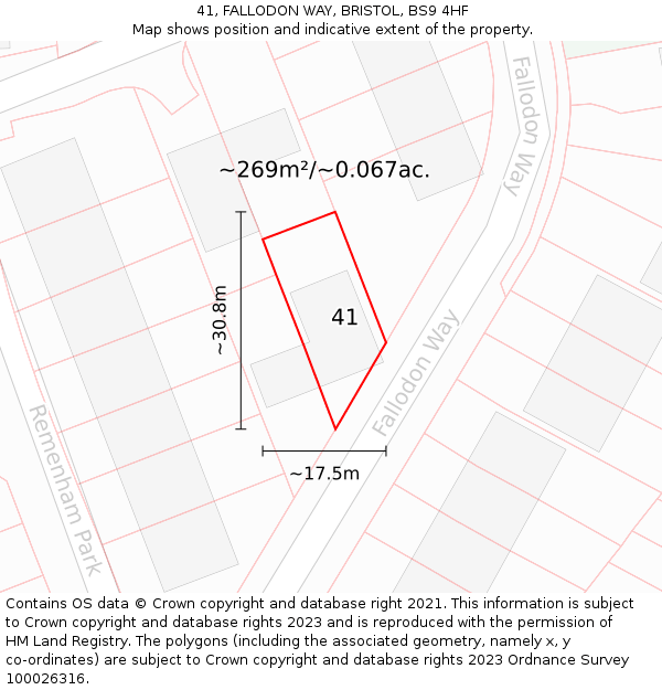 41, FALLODON WAY, BRISTOL, BS9 4HF: Plot and title map