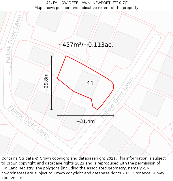 41, FALLOW DEER LAWN, NEWPORT, TF10 7JF: Plot and title map