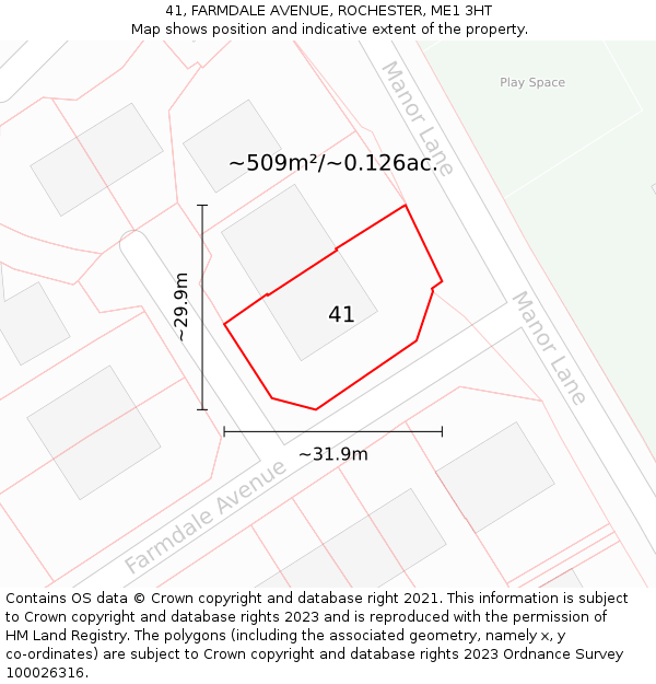 41, FARMDALE AVENUE, ROCHESTER, ME1 3HT: Plot and title map