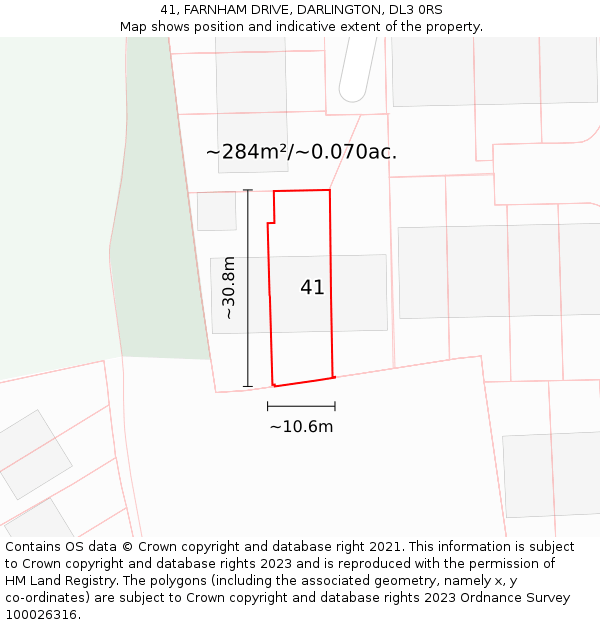 41, FARNHAM DRIVE, DARLINGTON, DL3 0RS: Plot and title map