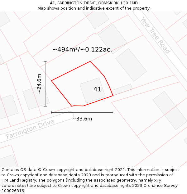 41, FARRINGTON DRIVE, ORMSKIRK, L39 1NB: Plot and title map