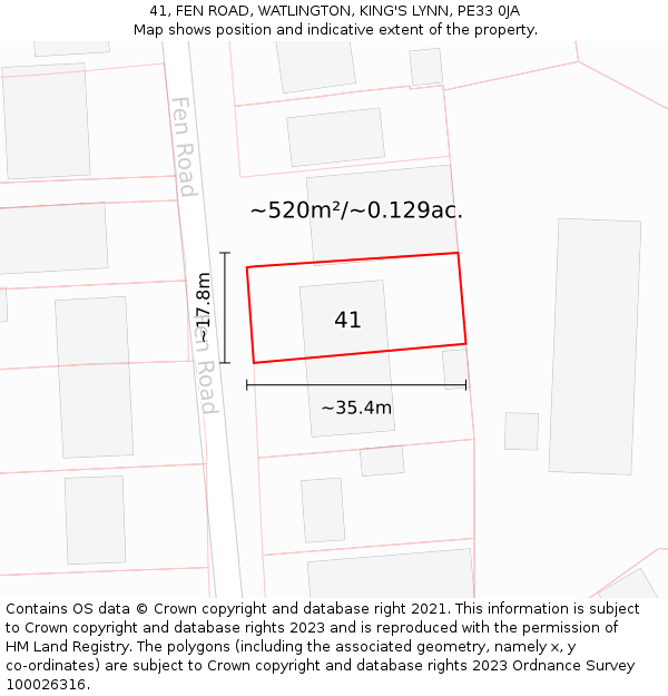 41, FEN ROAD, WATLINGTON, KING'S LYNN, PE33 0JA: Plot and title map